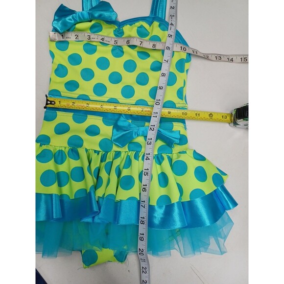 Weissman Dance Child IC Costume Leotard Dress Polkodot Blue Bow - Picture 6 of 8